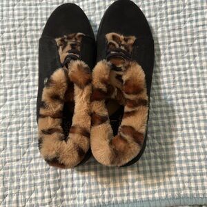 Bzees Faux Fur Lined Shoes in Black and Brown